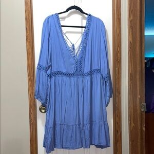 Haute Curve Blue Tiered Ruffled Sundress with Plunge Neckline 3X
